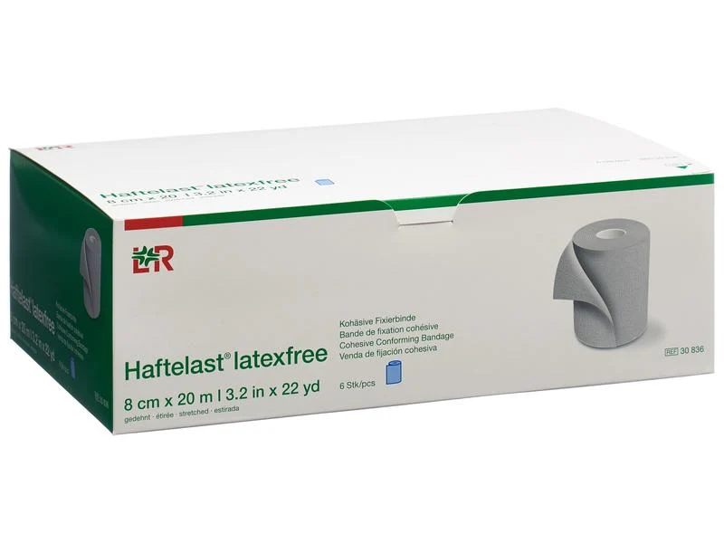 Lohmann Rauscher L&R Haftelast latexfree, Kohäsive Fixierbinde, blau, 8 cm x 20 m, 6 Stück