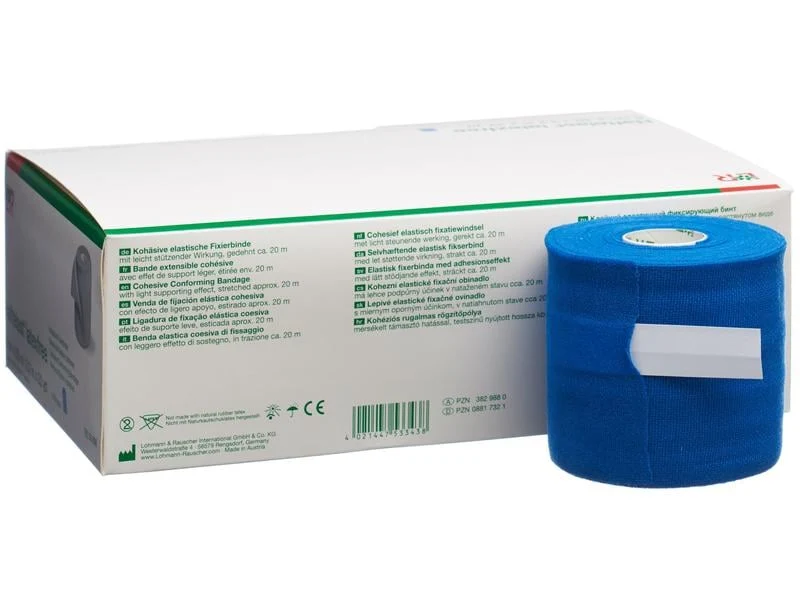 Lohmann Rauscher L&R Haftelast latexfree, Kohäsive Fixierbinde, blau, 8 cm x 20 m, 6 Stück