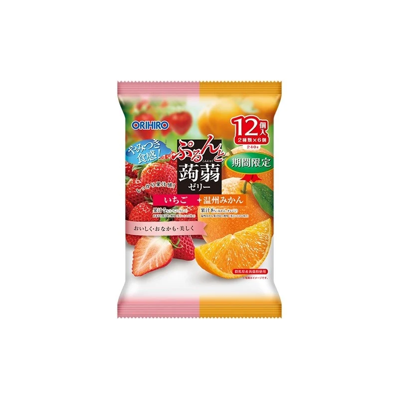 [Self-operated] ORIHIRO Low-Calorie Konjac Juice Jelly, Autumn Limited Edition, Strawberry + Wenzhou Tangerine Flavor, 12 Pieces, Limited Time Offer, Low-Calorie, 0 Fat