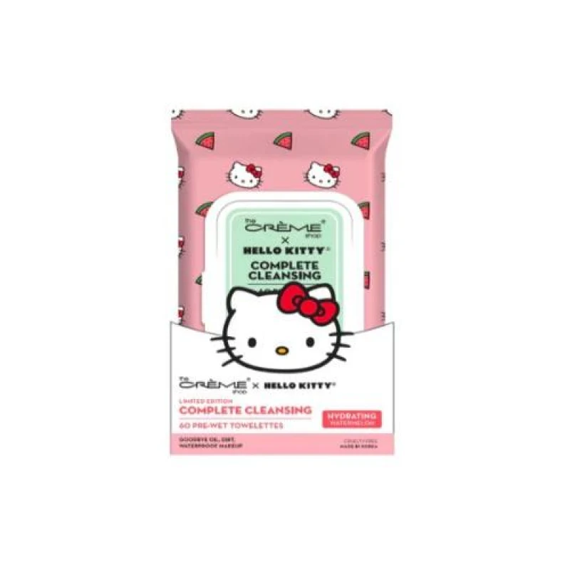 [Self-operated] The Crème Shop Hello Kitty Collaboration Limited Edition All-in-One Cleansing Facial Wipes, Watermelon Scent, 60 Sheets - Deep Cleansing, Gentle Exfoliation, Moisturizing