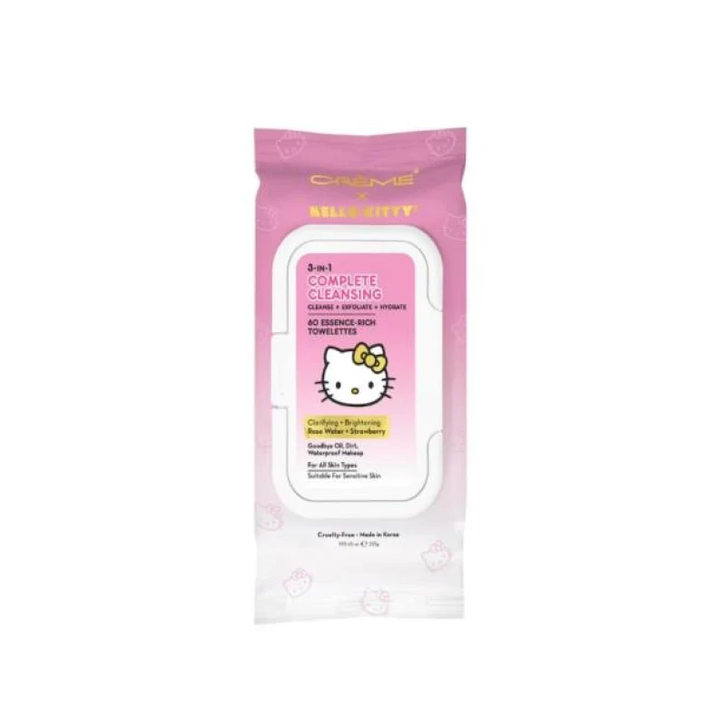 [Self-operated] The Crème Shop Hello Kitty Collaboration 3-in-1 All-in-One Cleansing Facial Wipes (60 wipes) - Deep Cleansing, Gentle Exfoliation, Hydrating and Moisturizing