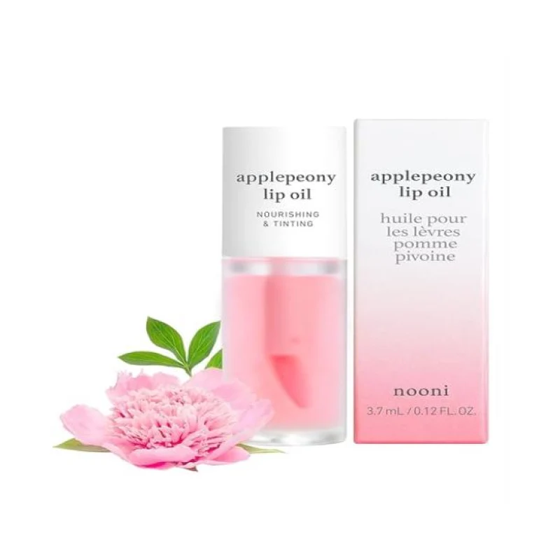 [Self-operated] Korean NOONI Applepeony Lip Oil 3.7ml. Moisturizes, nourishes, revitalizes, brightens, softens cuticles, lightweight, non-sticky, waterproof, and long-lasting. Can be used alone or layered over lipstick. Suitable for sensitive lips.