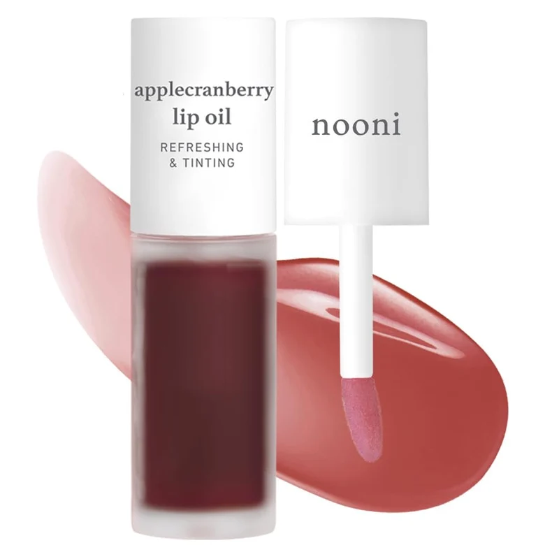 [Self-operated] Korean NOONI Applecranberry Lip Oil 3.7ml. Moisturizes, nourishes, revitalizes, brightens, softens cuticles, lightweight, non-sticky, waterproof, and long-lasting. Can be used alone or layered over lipstick. Suitable for sensitive lips.