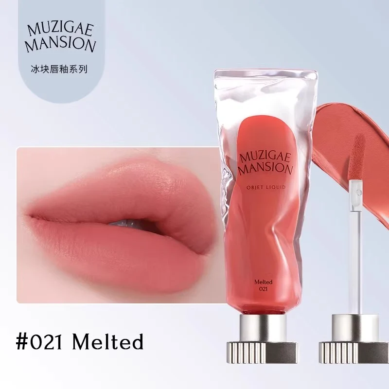 [Self-operated] Muzigae Mansion Korean Ice Cube Lip Gloss #021 Melted Plum Cherry Red 6ml Matte Velvet Lip Gloss Lipstick Color Locking Non-sticky