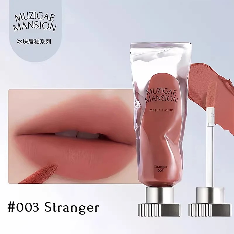 [Self-operated] Muzigae Mansion Korean Ice Cube Lip Gloss #003 STRANGER Rose Milk Tea 6ml Matte Velvet Lip Gloss, Color Locking, Non-sticky