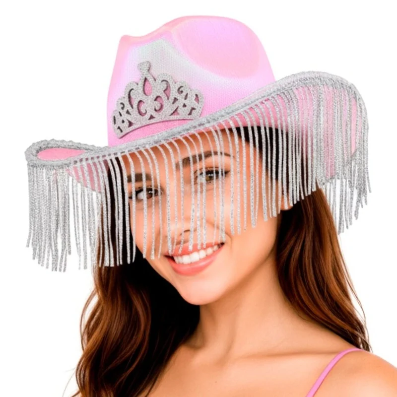 Rosa Cowboyhut mit Fransen für Damen