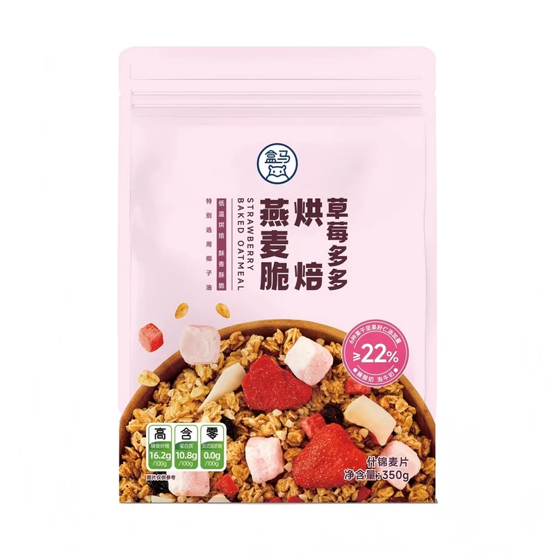 [Self-operated] Hema Fresh Strawberry Baked Oat Crisps 350g (Instant Cereal, Fruit Oatmeal)