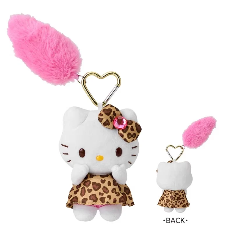 [Self-operated] Japan Sanrio NIC series trendy toy Hello Kitty keychain, white leather, brown leopard print heart buckle, 1 piece, car pendant, bag charm, keychain