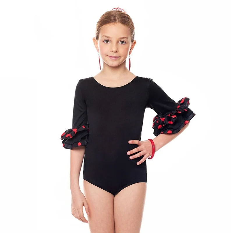 Schwarzer Flamenco-Body mit Punkten für Kinder