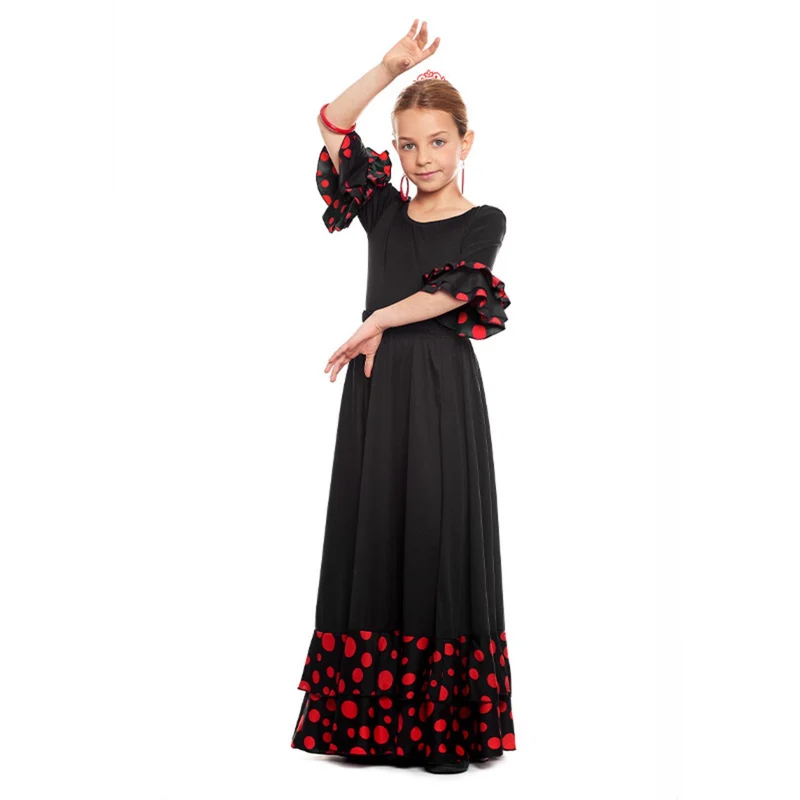 Schwarzer Flamenco-Body mit Punkten für Kinder