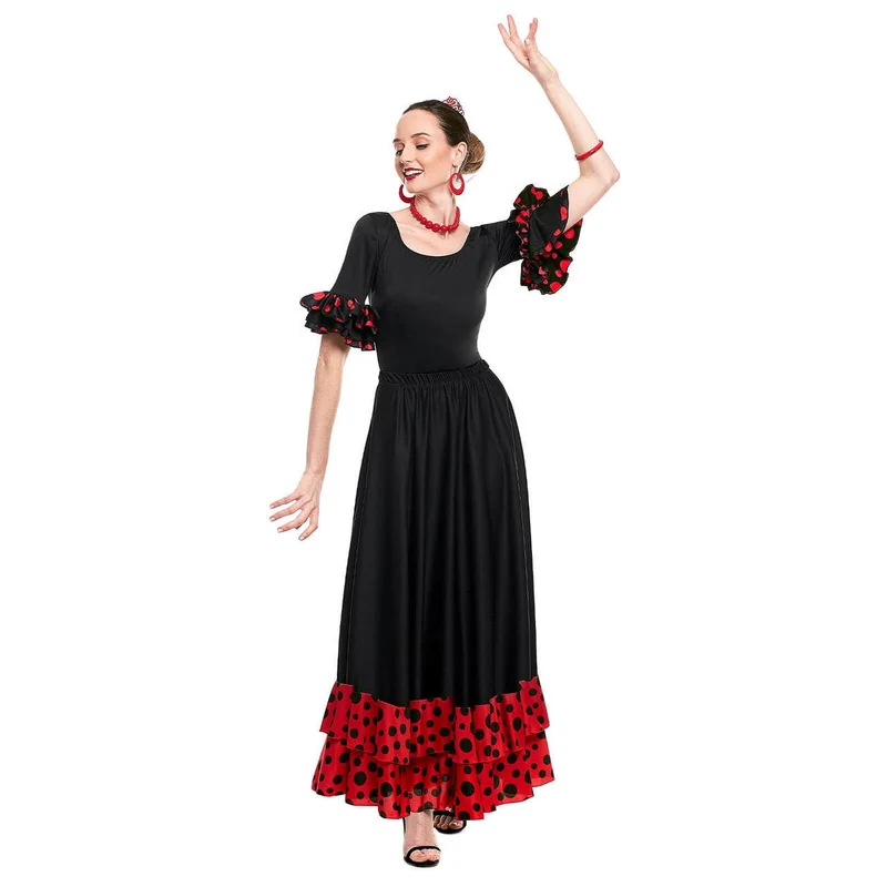 Schwarzer Flamenco-Rock mit rotem Volant