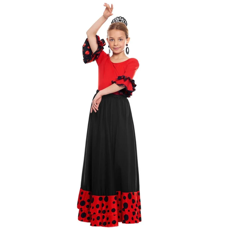 Schwarzer Flamenco-Rock mit rotem Volant für Kinder