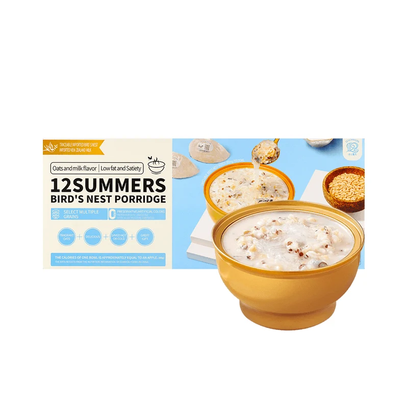 【Self-operated】China's Twelve Summer Bird's Nest Porridge Oatmeal Milk Flavor 252g*6 bowls Ready-to-eat No-cooking Breakfast Meal Replacement Porridge