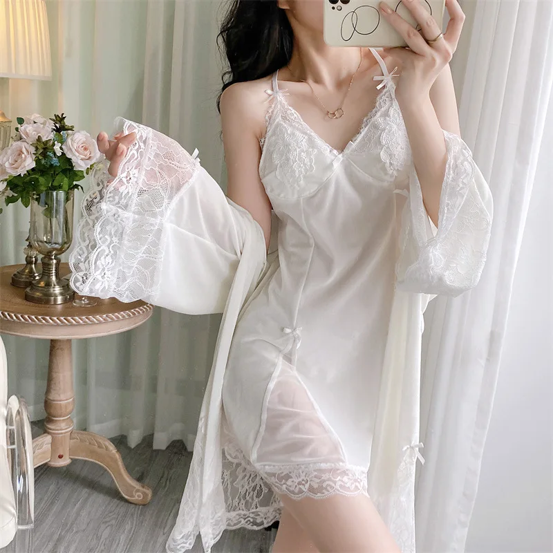 [US warehouse] Velvet lace women's two-piece robe set ladies robe bathrobe set kimono robe velvet home clothes