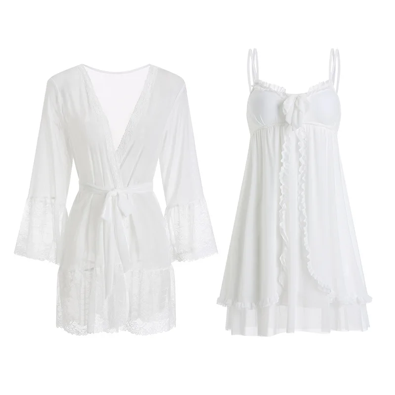 [US warehouse] Nightgown women's nightdress retro women's home clothes sexy pajamas shoulder strap nightdress set