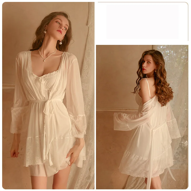 [US warehouse] Nightgown women's nightdress retro women's home clothes sexy pajamas shoulder strap nightdress set