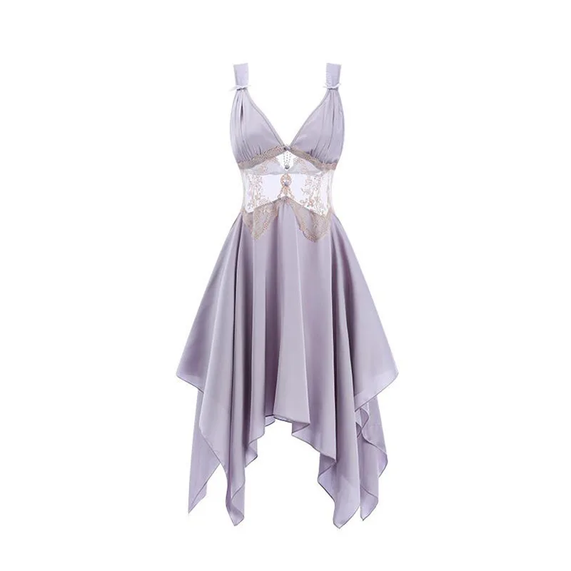 [US warehouse] Sexy lace see-through suspender nightgown female home wear suit ladies satin nightgown suit beautiful nightgown