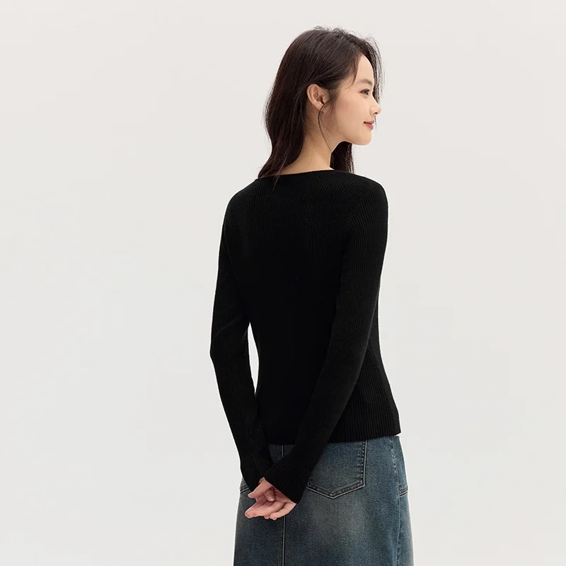 [US warehouse] Semir sweater women's color matching imitation two-piece sweater slim fit versatile round neck pullover slimming effect