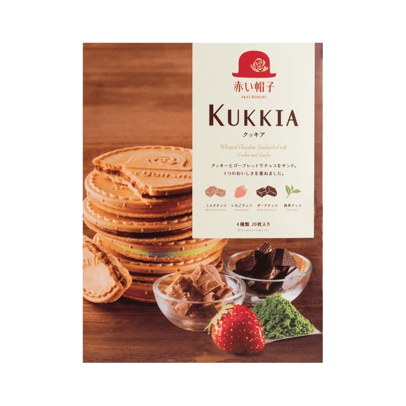 [Self-operated] Japanese AKAIBOHSHI Red Hat Red Box Sandwich Pancakes Matcha Chocolate Strawberry Cocoa Milk Mixed Flavor 20 Pieces 156g 4 Flavors French Wafer Sandwich Pancakes