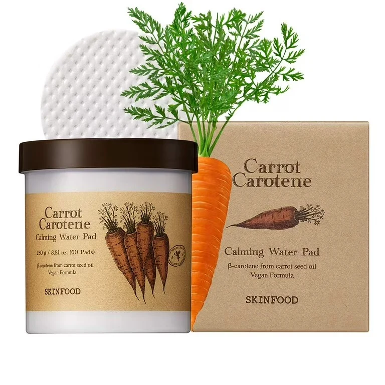 [Self-operated] South Korea SKINFOOD Skin-friendly Carrot Moisturizing Calming Red Cotton Tablets Lazy Wet Mask 60 Pieces 250g Stay Up Late First Aid Sensitive Skin Repair