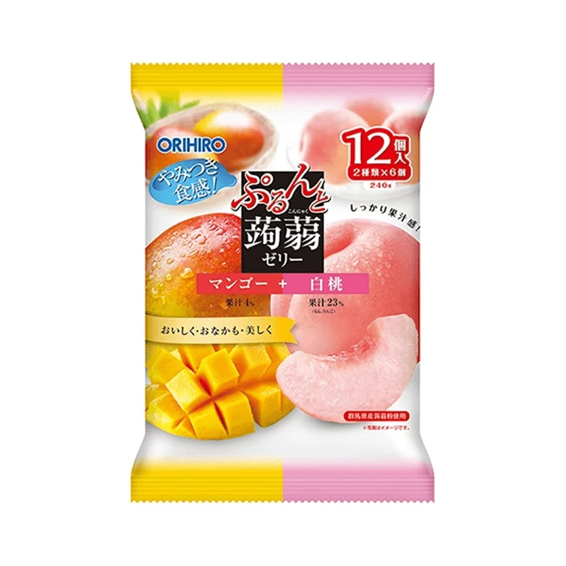 [Self-operated] Japan ORIHIRO Li Xile Low Calorie Konjac Juice Jelly 12 Pieces Ready-to-Eat Convenient Mango + White Peach Flavor