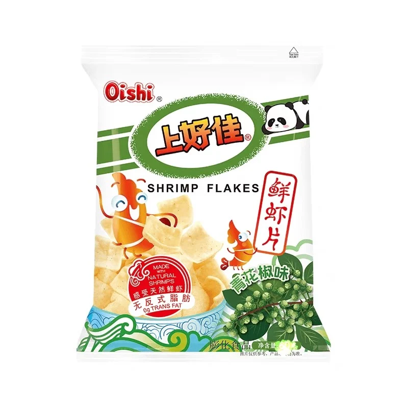 [Self-operated] China OISHI Shanghaojia Fresh Shrimp Chips Green Pepper Flavor 80g Casual Puffed Snacks Office Snacks Watch TV Series Essential Children's Snacks