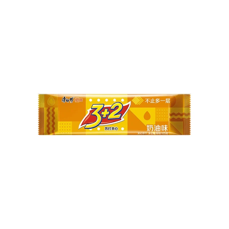 【Self-operated】China MASTER KONG 3+2 Soda Sandwich Biscuits Cream Flavor 125g Breakfast Milk Food Snacks