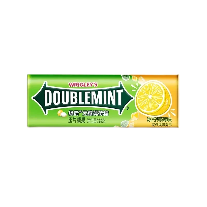 [Self-operated] China WRIGLEY'S DOUBLEMINT Green Arrow Sugar-free Mint Candy Ice Lemon Mint Flavor 23.8g Iron Box Chewing Gum Breath Freshening Kissing Mouth Cleaning Lozenges Refreshing Candy Snacks