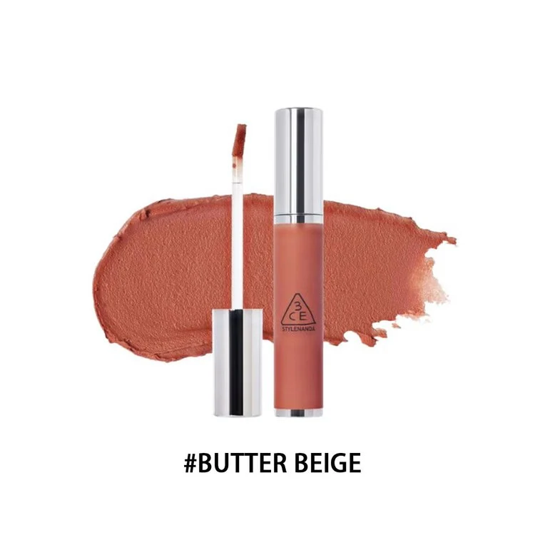 [Self-operated] South Korea 3CE Sanxiyu soft matte lip mud orange series #Butter Beige cheese orange 4g milk lip mud matte matte lip dew lip glaze lipstick moisturizing and lasting