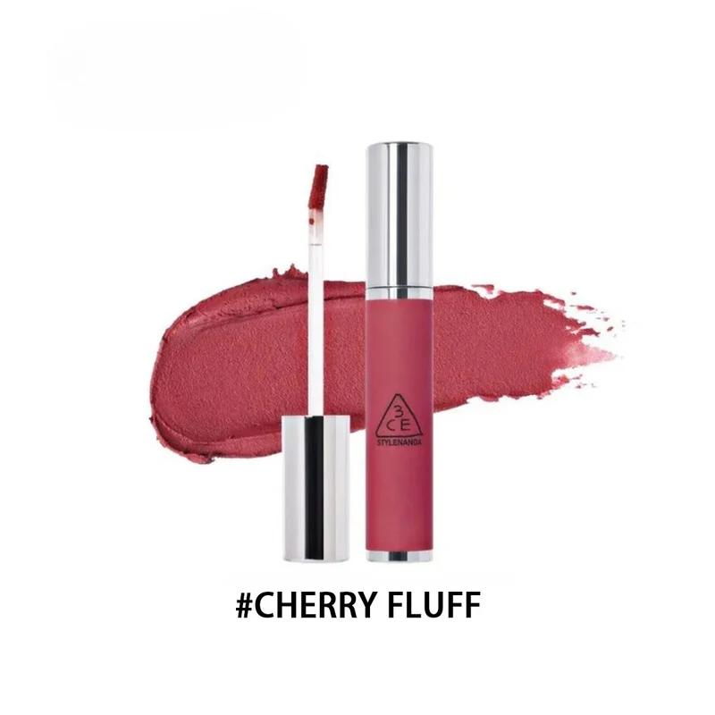 [Self-operated] South Korea 3CE Sanxiyu soft matte lip mud pink series #Cherry Fluff cherry sauce color 4g milk lip mud matte matte lip dew lip glaze lipstick moisturizing and lasting