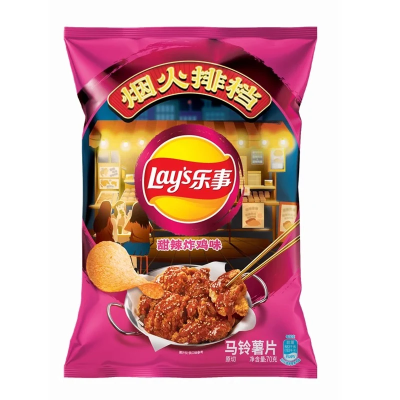 [Self-operated] China Pepsi LAY'S potato chips fireworks sweet and spicy fried chicken flavor 70g/bag snacks puffed food