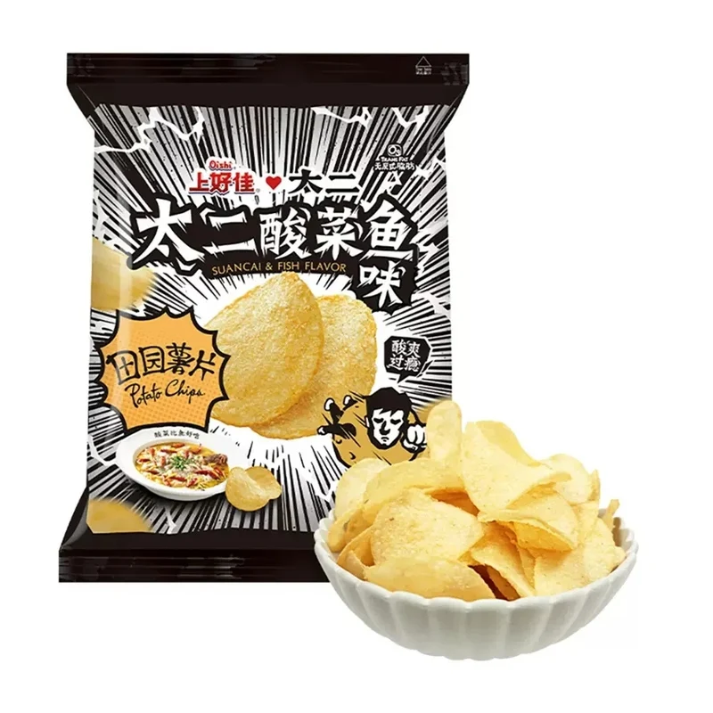 [Self-operated] China OISHI Shanghaojia Tianyuan Potato Chips Tai Er Pickled Fish Flavor 80g Internet celebrity snacks