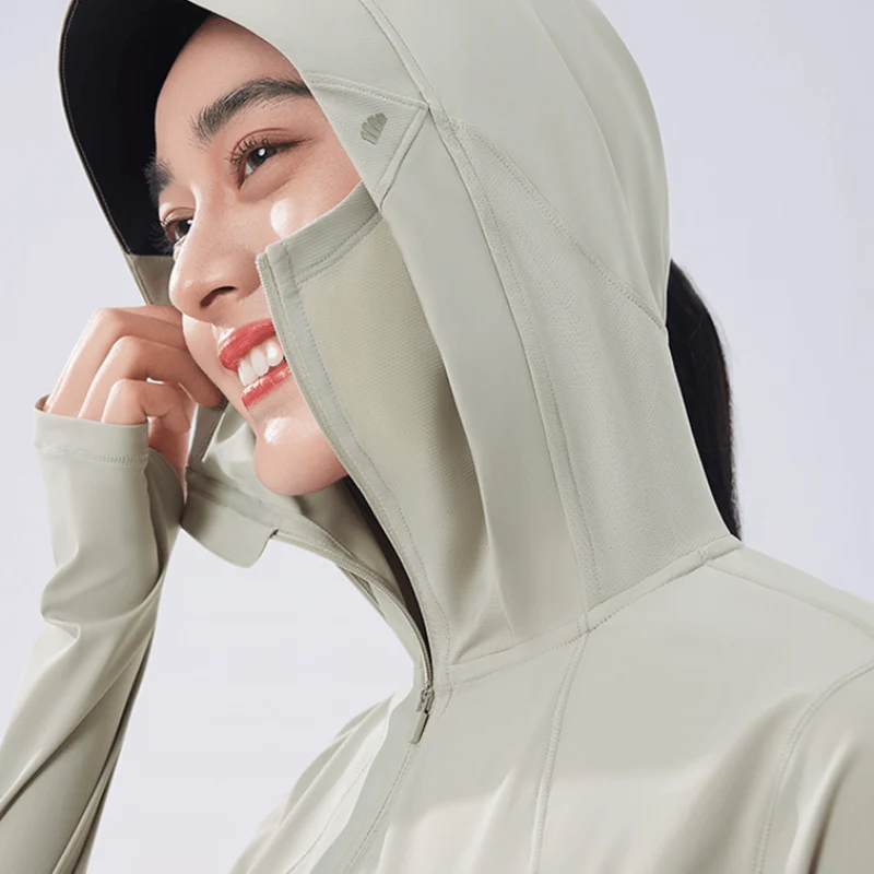 [Self-operated] Chinese Beneunder women's cool sun protection clothing sun protection clothing sports tops slim UPF50+ cold tea gray 165/88A L size 1 piece anti-UV ice silk sun protection clothing breathable and light sun protection clothing