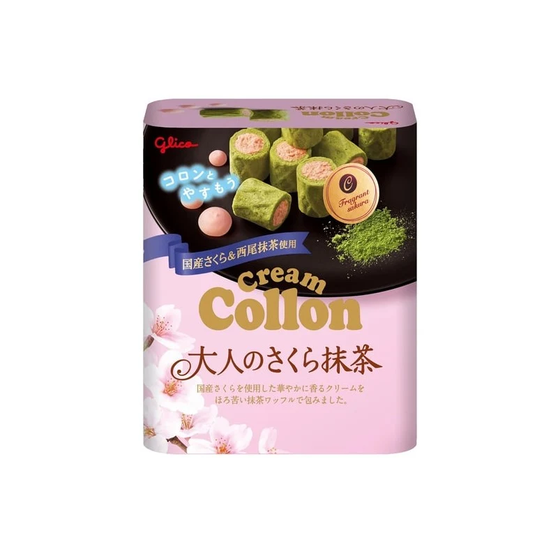 [Self-operated] Japanese Glico Cream Collon Sakura Matcha Sandwich Egg Roll 48g Delicious and Crispy Sandwich Egg Roll