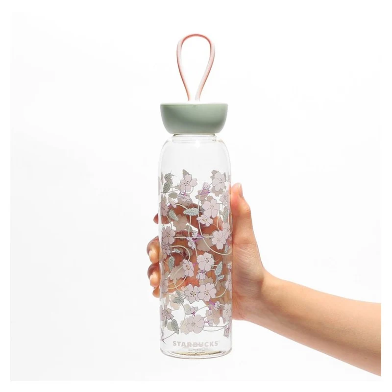[Self-operated] Japan Starbucks 2024 Sakura Limited Series Silicone Strap Glass Bottle 532ml Tumbler