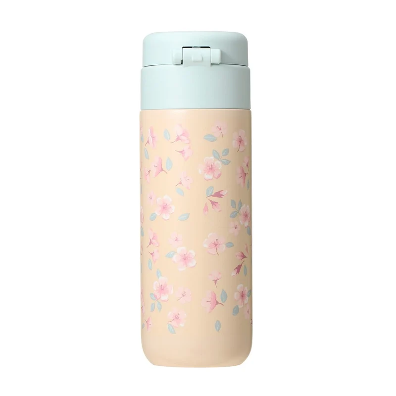 [Self-operated] Japan Starbucks 2024 Sakura Series Stainless Steel Insulated Cup Beige Blue Lid Snap Water Cup 381ml Easy to carry and long-lasting heat preservation