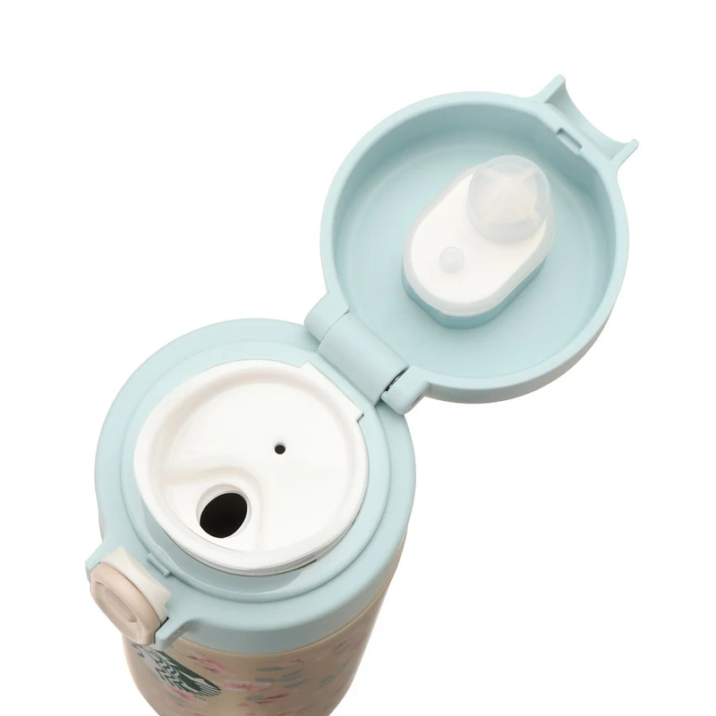 [Self-operated] Japan Starbucks 2024 Sakura Series Stainless Steel Insulated Cup Beige Blue Lid Snap Water Cup 381ml Easy to carry and long-lasting heat preservation