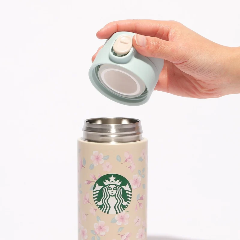 [Self-operated] Japan Starbucks 2024 Sakura Series Stainless Steel Insulated Cup Beige Blue Lid Snap Water Cup 381ml Easy to carry and long-lasting heat preservation