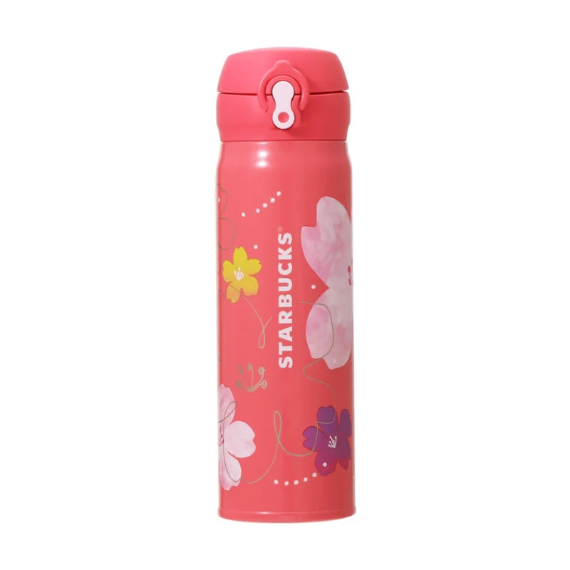 [Self-operated] Japan Starbucks 2024 Sakura Series Stainless Steel Thermos Bottle with Spring Cap Thermos Cup 500ml, easy to carry and long-lasting heat preservation