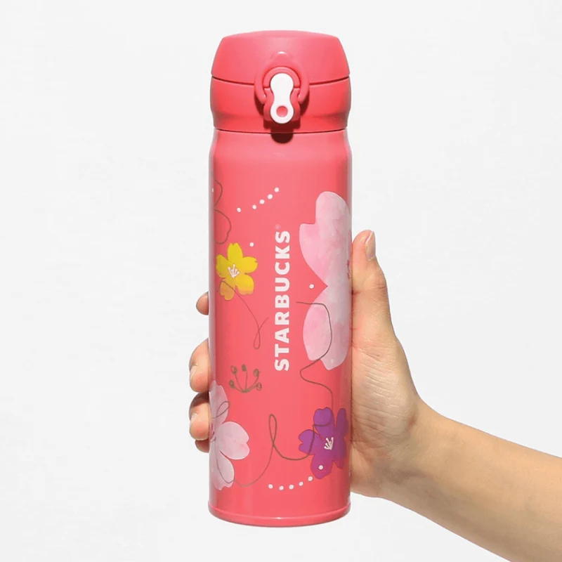 [Self-operated] Japan Starbucks 2024 Sakura Series Stainless Steel Thermos Bottle with Spring Cap Thermos Cup 500ml, easy to carry and long-lasting heat preservation