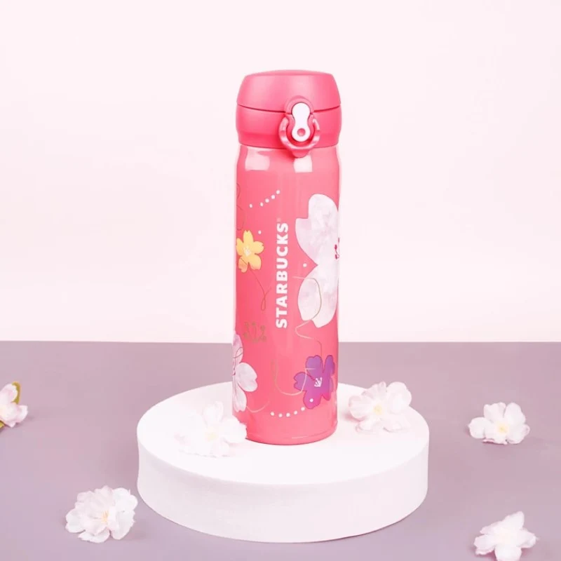 [Self-operated] Japan Starbucks 2024 Sakura Series Stainless Steel Thermos Bottle with Spring Cap Thermos Cup 500ml, easy to carry and long-lasting heat preservation