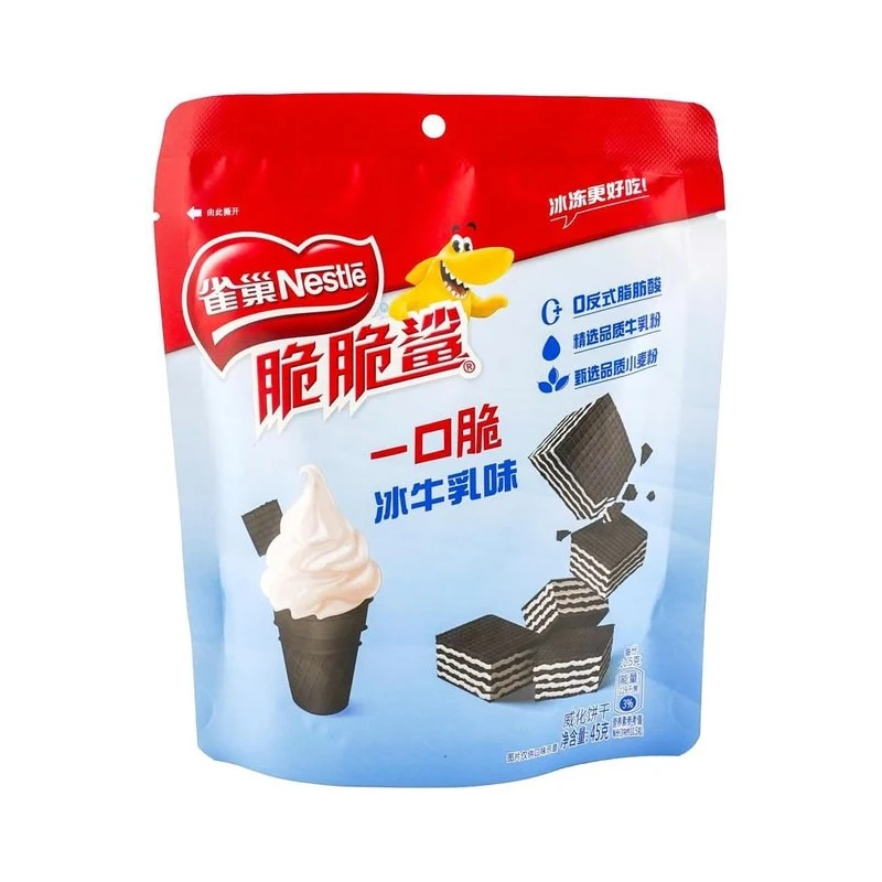 [Self-operated] China Nestle Crispy Shark Wafer Biscuits One-bite Crispy Ice Milk Flavor 45g Rich and crispy independent small strip Internet celebrity snacks