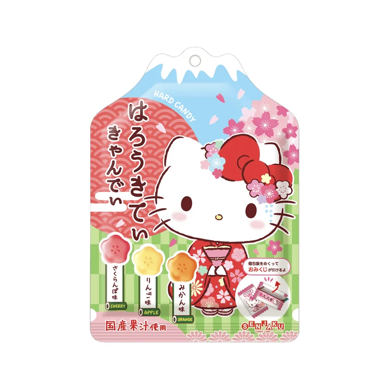 [Self-operated] Japanese SENJAKU Fanque Sweets Honpo Hello Kitty Sakura-shaped three-flavor fruit candies 65g assorted mixed fruit flavors
