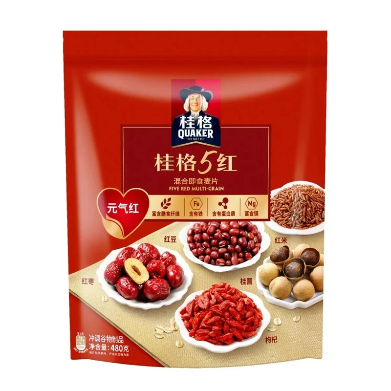 [Self-operated] China QUAKER Quaker 5 Red Mixed Ready-to-Eat Oatmeal 480g Ready-to-Eat Nutritious Breakfast Meal Replacement Powder
