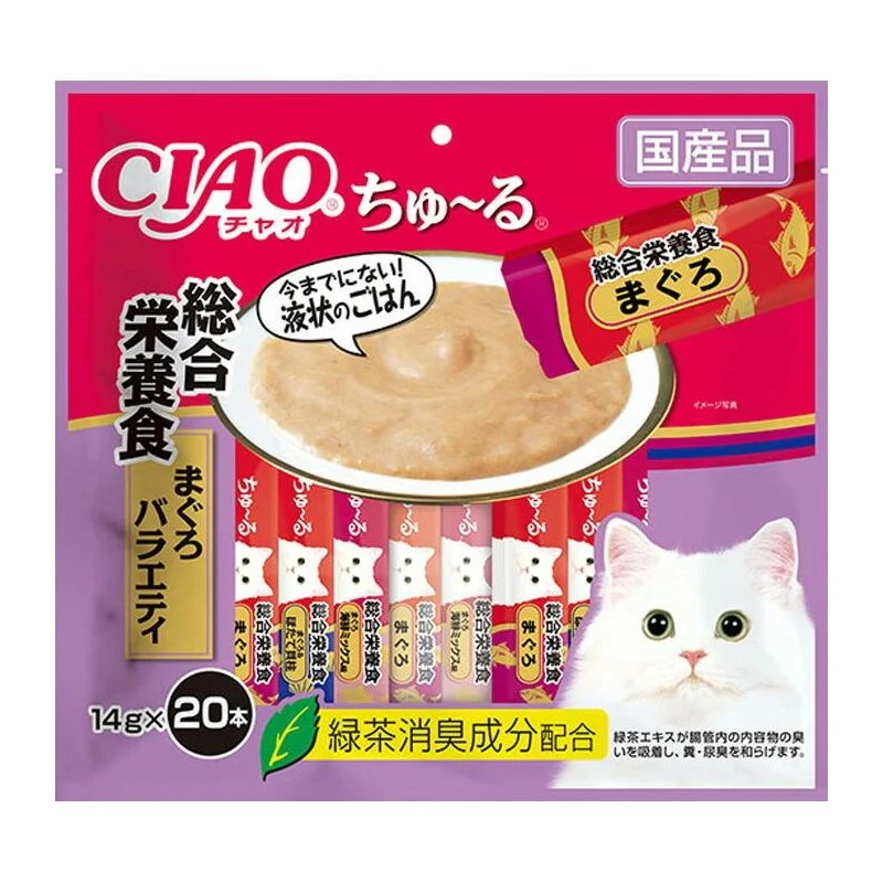 [Self-operated] Japanese CIAO Inaba Cat Snacks Churu Miaohaojiulu Nutritious Soft Meat Sauce Delicious Cat Strips 20 Packs Tuna Mixed Flavor Comprehensive Nutritional Addition