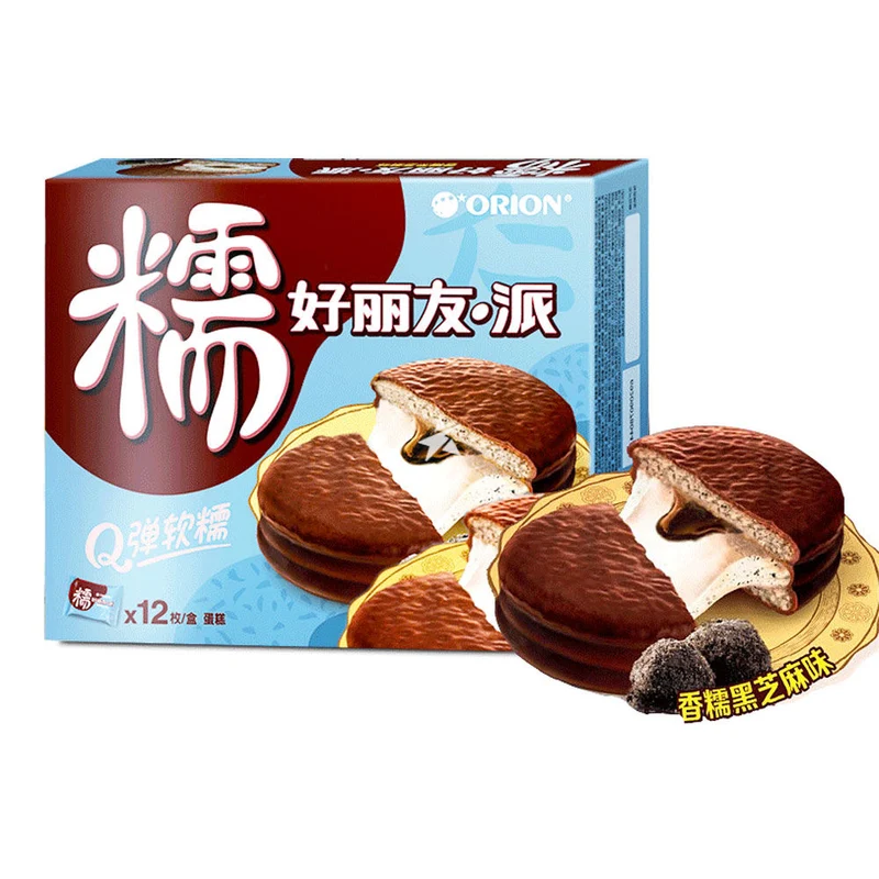 [Self-operated] Korean ORION glutinous pie, glutinous black sesame flavor 12 pieces, pastries, snacks, snacks, snacks for children