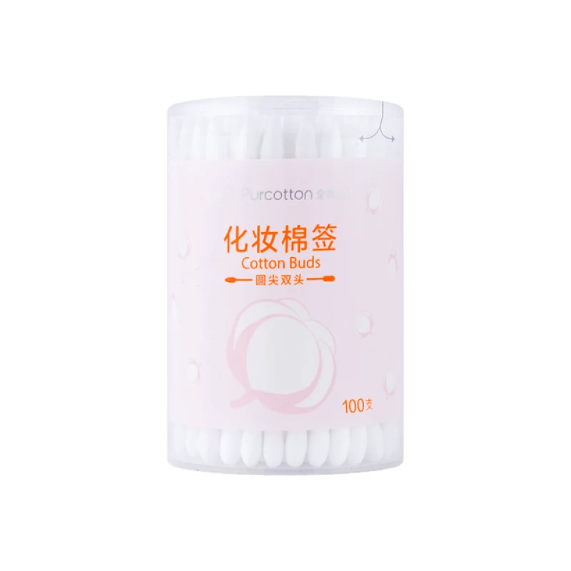 [Self-operated] China PURCOTTON cotton era round-tipped double-ended cosmetic cotton swabs 100 pieces, cotton swabs, disposable multi-functional makeup ear-picking small cotton swabs
