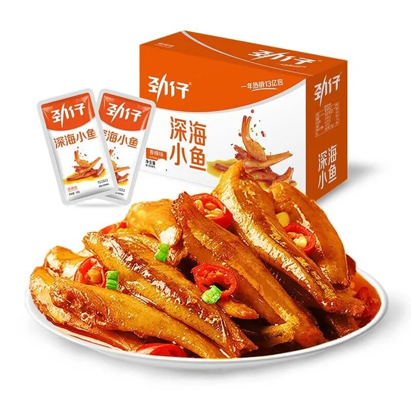 [Self-operated] China Jinzai Deep Sea Fish 20 packs 240g spicy flavor dried small yellow croaker snacks ready-to-eat seafood snacks