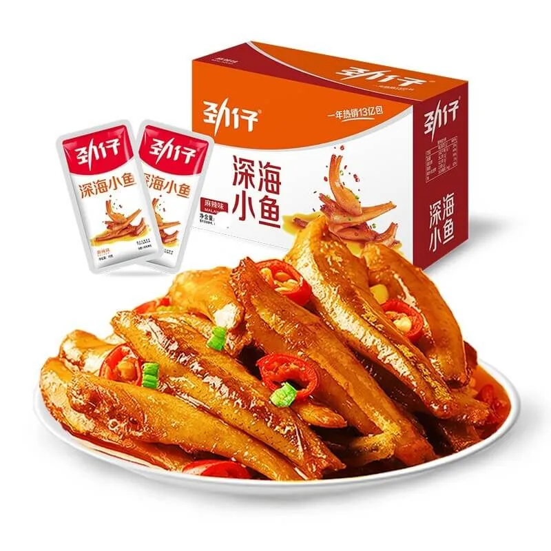 [Self-operated] China Jinzai Deep Sea Fish 20 packs 240g spicy flavor dried small yellow croaker snacks ready-to-eat seafood snacks
