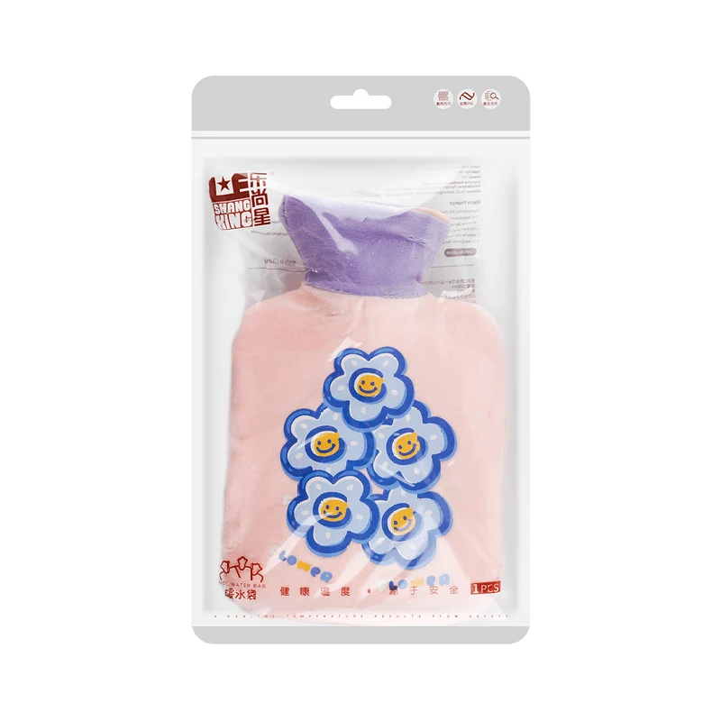 [Self-operated] China Leshangxing thickened plush water-filled hot water bag, pink 500ml, water-filled hand warmer, belly warmer, uterine dysmenorrhea, a must-have for girls with physiological pain relief, long-lasting thermal insulation, cost-effective